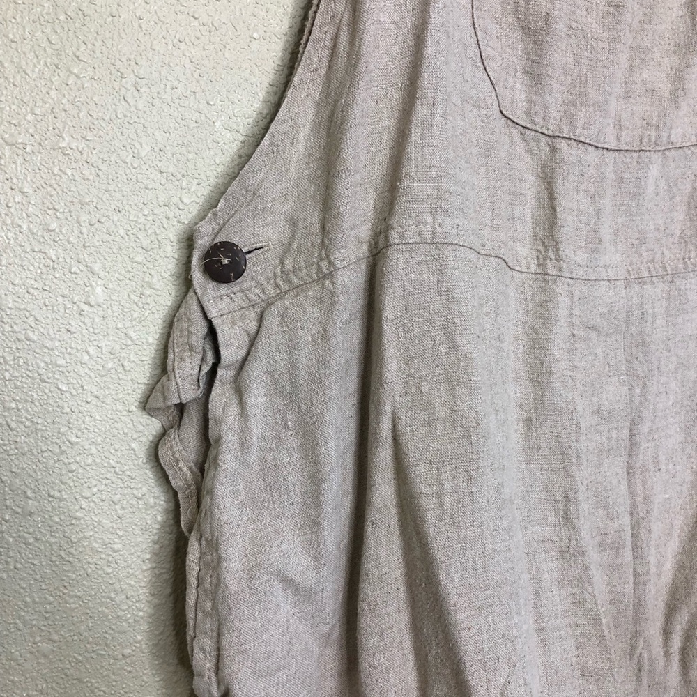 Vintage oatmeal linen shortalls large romper - Picture 2 of 4